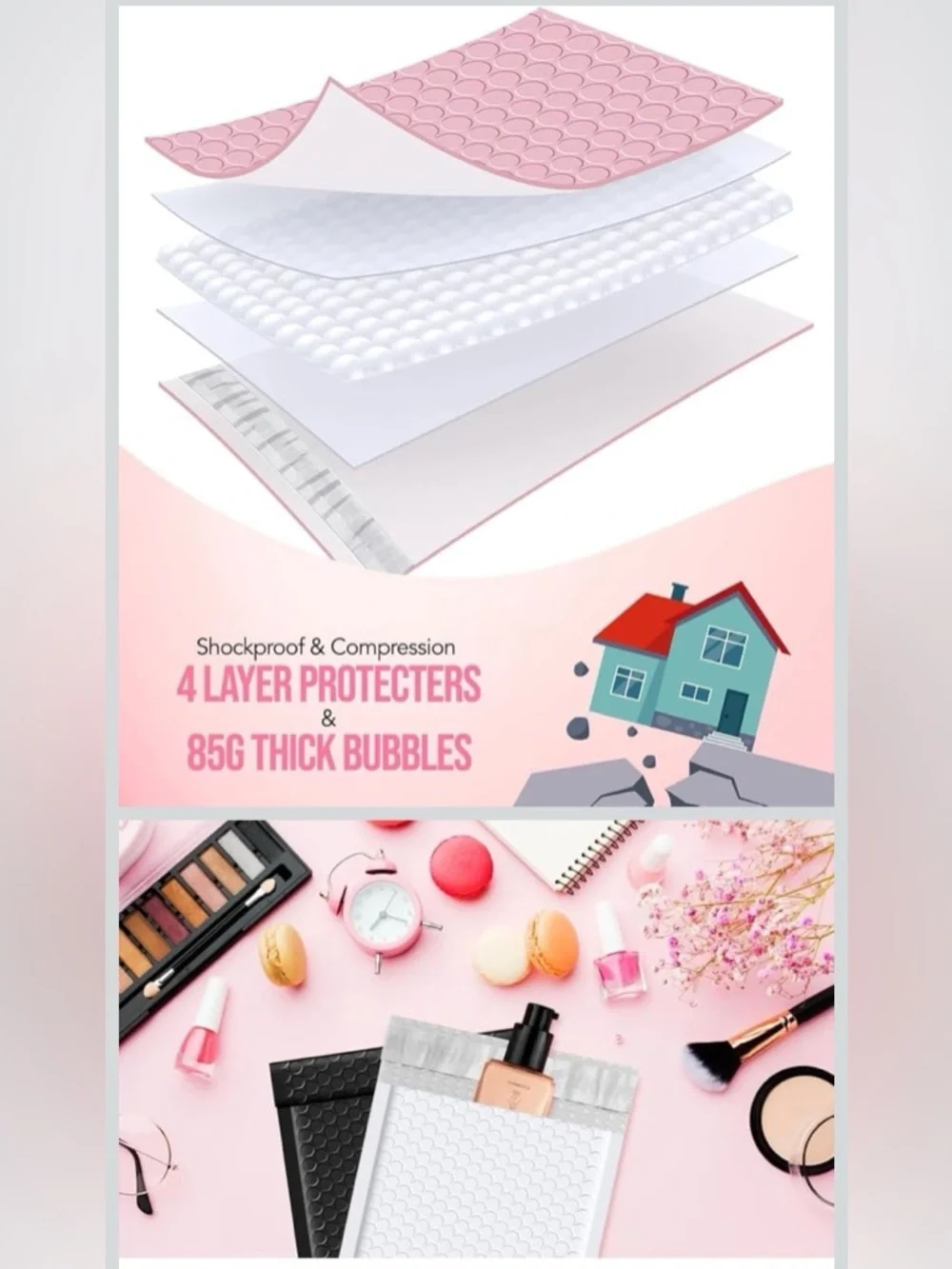 Pink Poly Bubble Mailer 6x10 Qty250 Self Seal Waterproof Tear Resistant